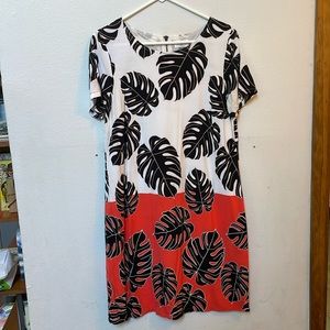 Leaf print cotton shift dress
